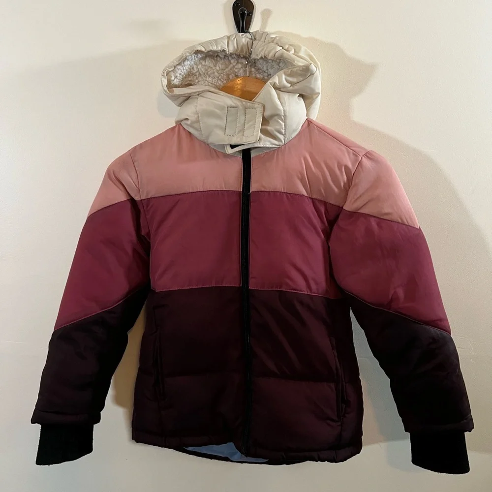Thereabouts Girls Colorblock Puffer Jacket Hooded Winter Coat Size 6 6X